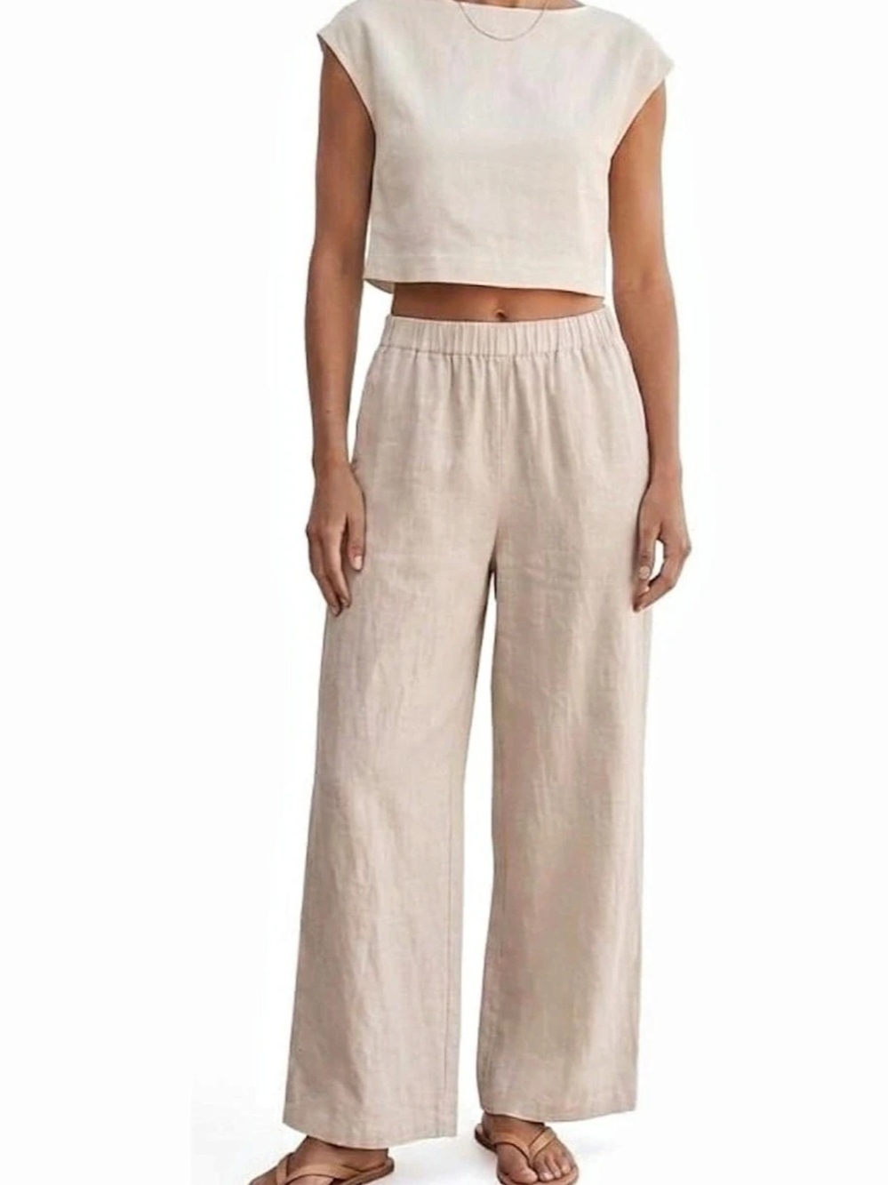 Linen Pants - Elastic Waistband - Cream